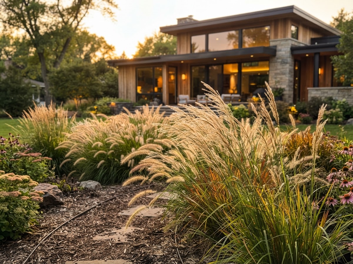 Ornamental grass landscape bed