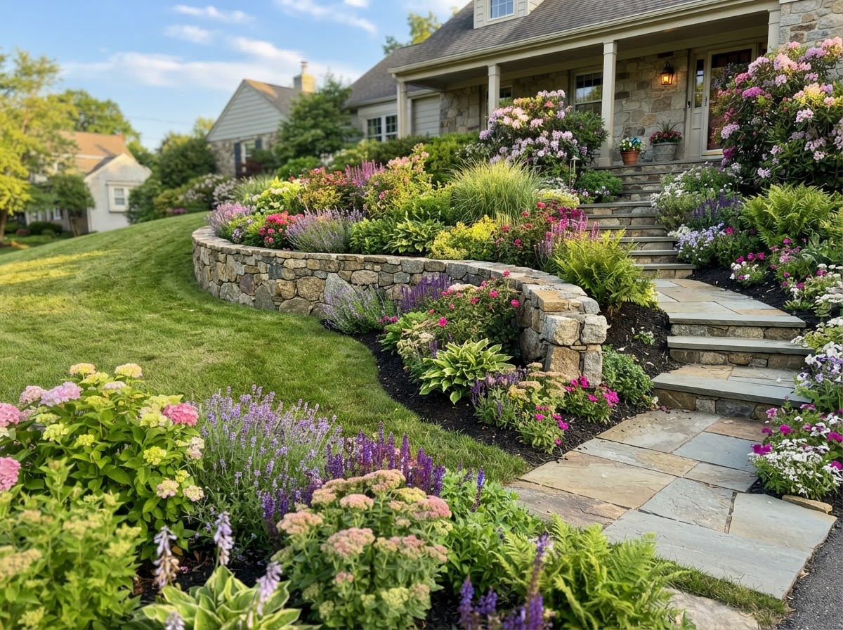 Stone retaining wall planter