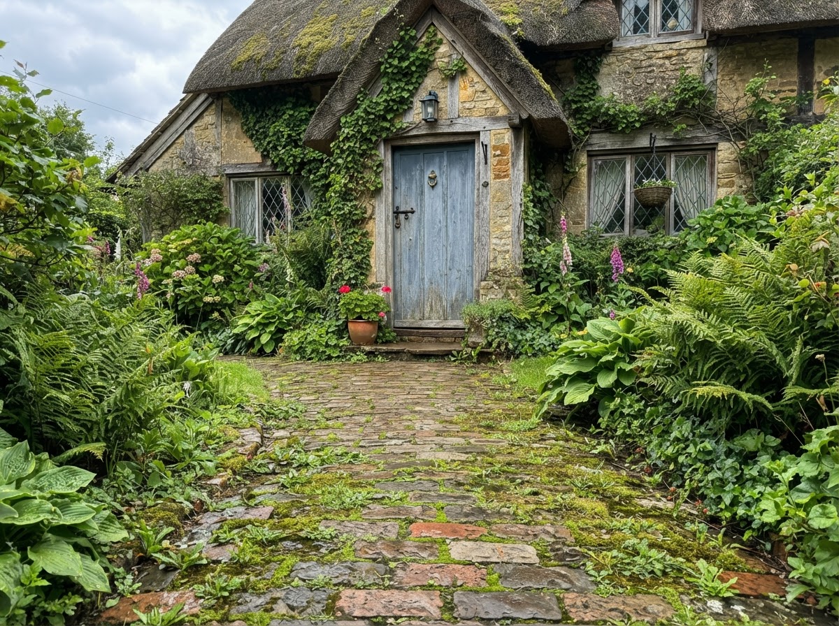 Brick pathway with moss