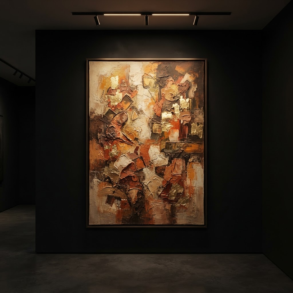 Contemporary abstract painting in warm terracotta and ochre tones