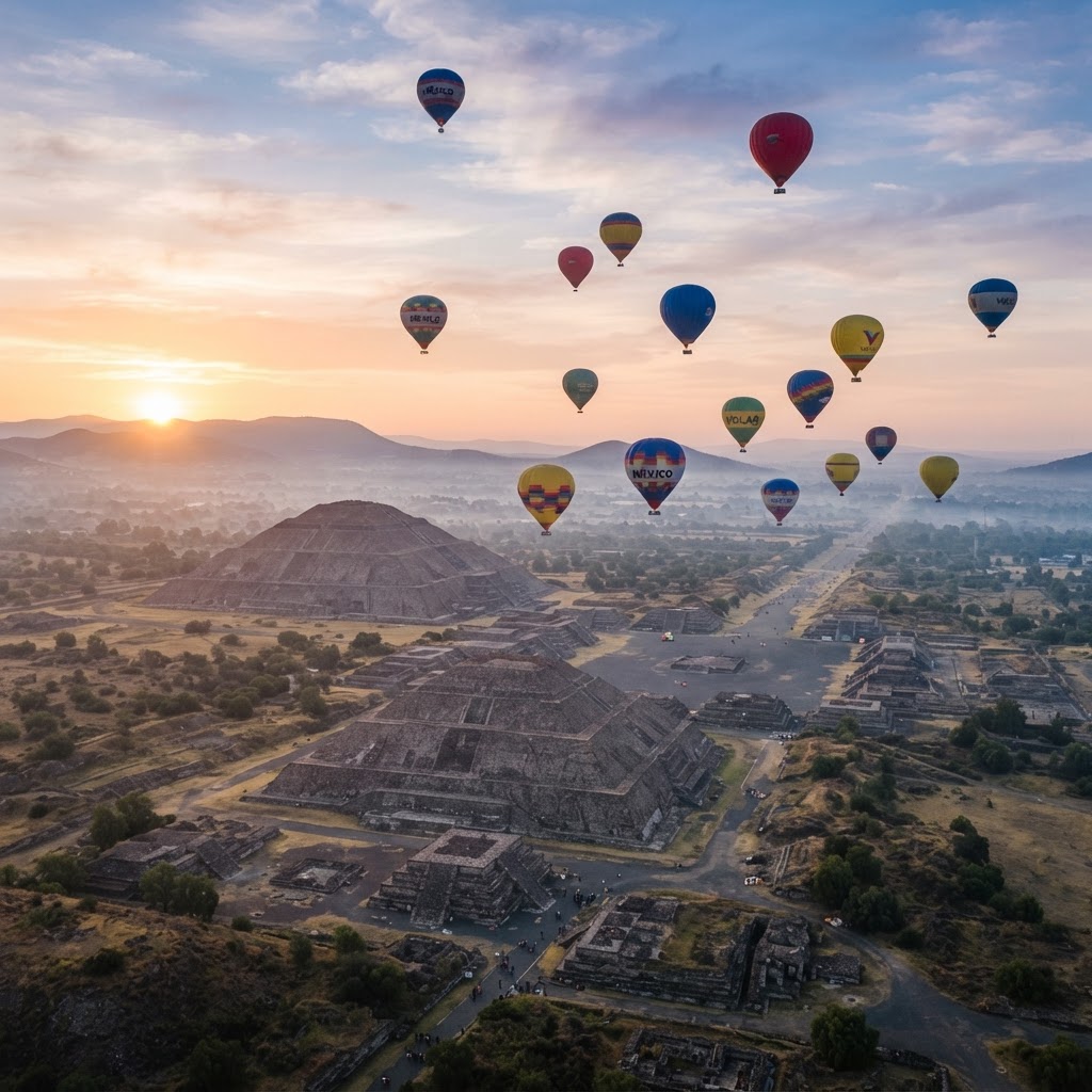Vuelo en globo en Teotihuacán