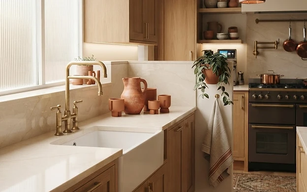 Warm tones meet quartz