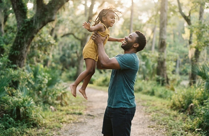 Parent lifting a child during everyday play