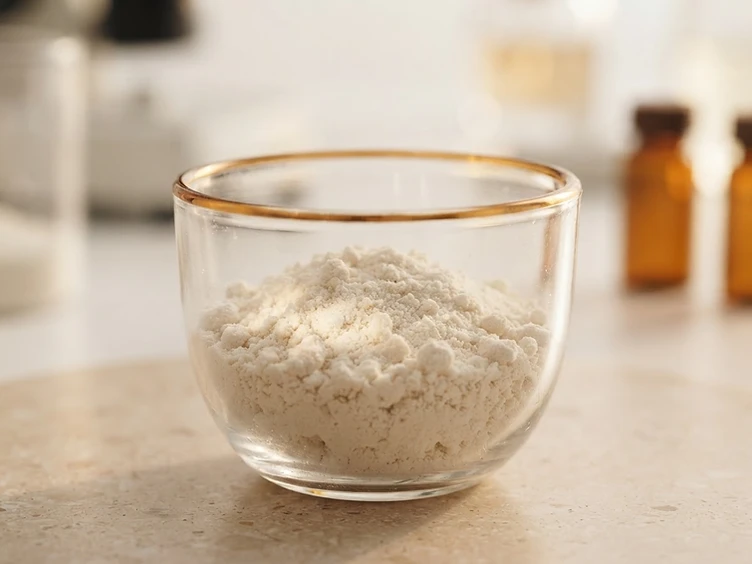 Collagen peptides powder in a glass, a supplement for skin and joint wellness