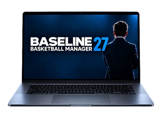 Baseline Basketball Manager 27 displayed on a laptop