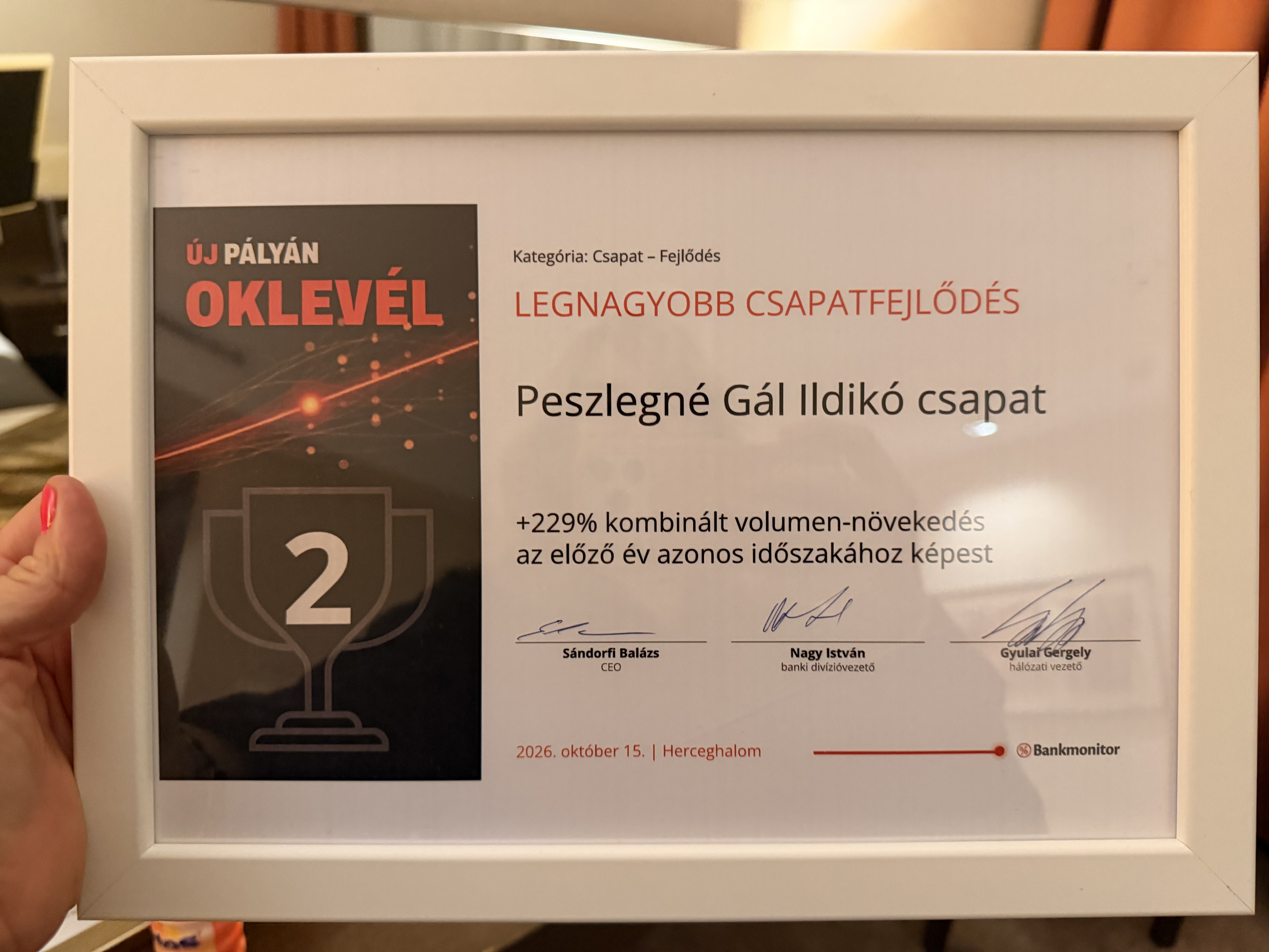 Bankmonitor – 2. hely, Legnagyobb csapatfejlődés