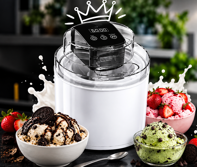 Scoop Lab Co. 2.1QT Ice Cream & Sorbet Maker with flavors and crown