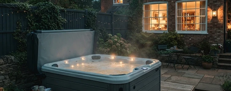Hot tub positioned on a garden deck