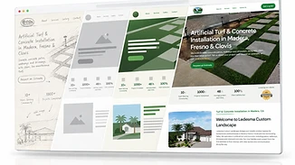 Website design process from sketch to wireframe to final design for a Central Valley landscaping business