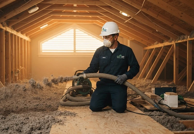 Blown-in insulation being installed in a Boca Raton attic by Cardinal Insulation