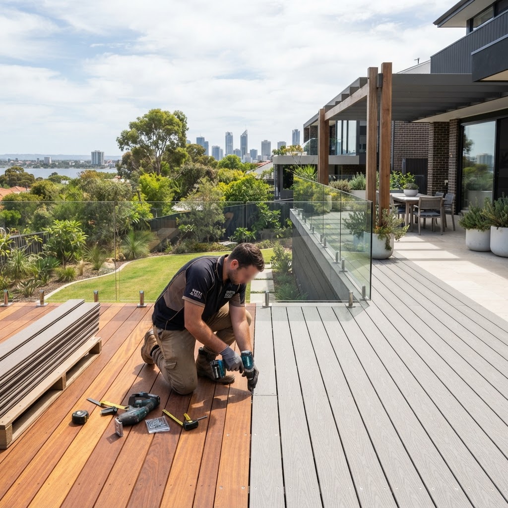 A professional timber deck installed in a Perth backyard.