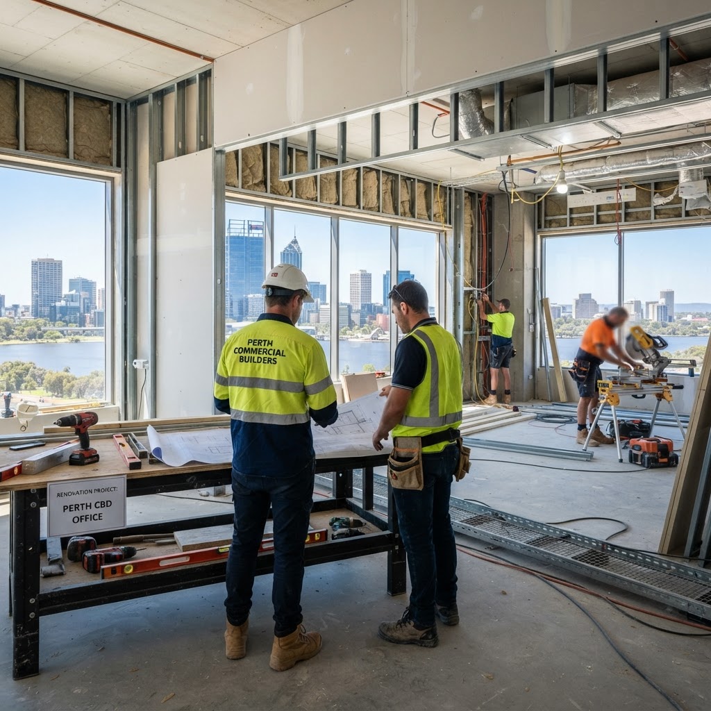A professional construction site in Perth with organized materials and tools.