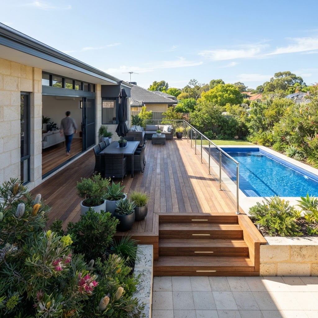 A beautiful timber deck installed by Horizan in a Perth backyard.