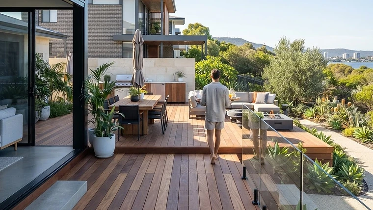 Professional timber decking installation in a Perth backyard.