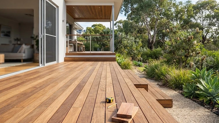 Professional timber decking installation in a Perth garden setting