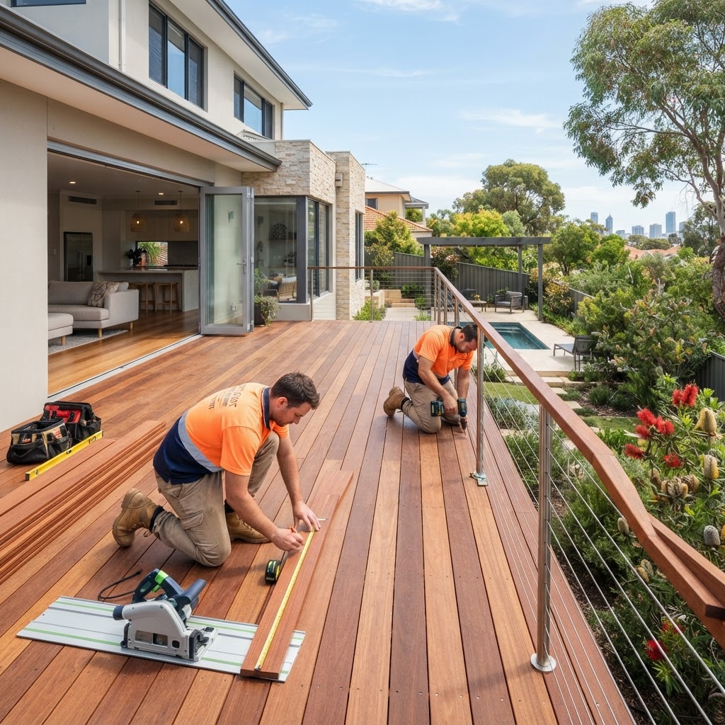 Professional timber decking construction in a modern Perth backyard