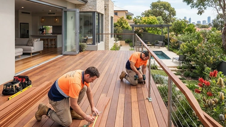 Professional timber decking construction in a modern Perth backyard