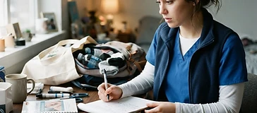 Nursing student preparing for clinical shift.