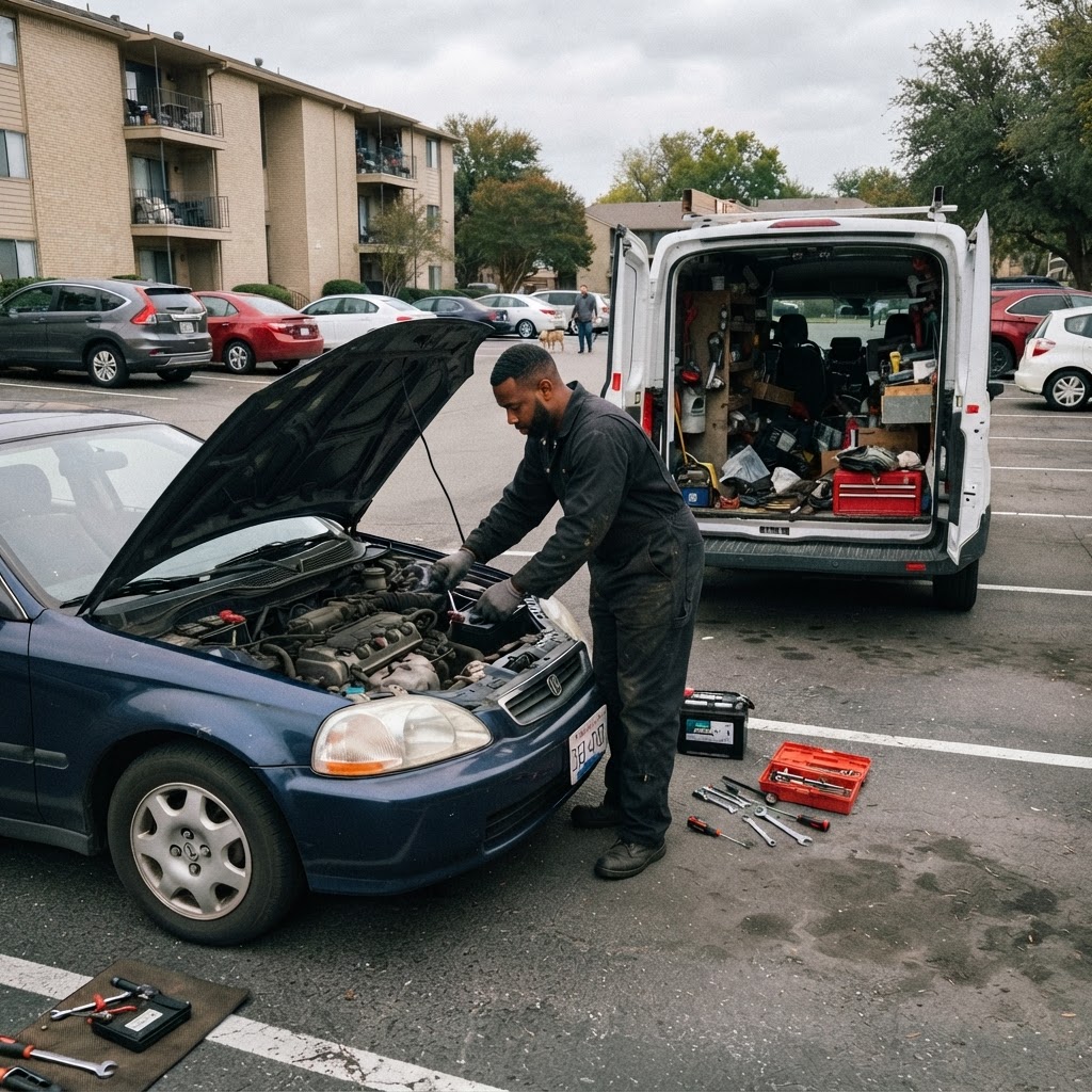 Battery swap in an apartment parking lot