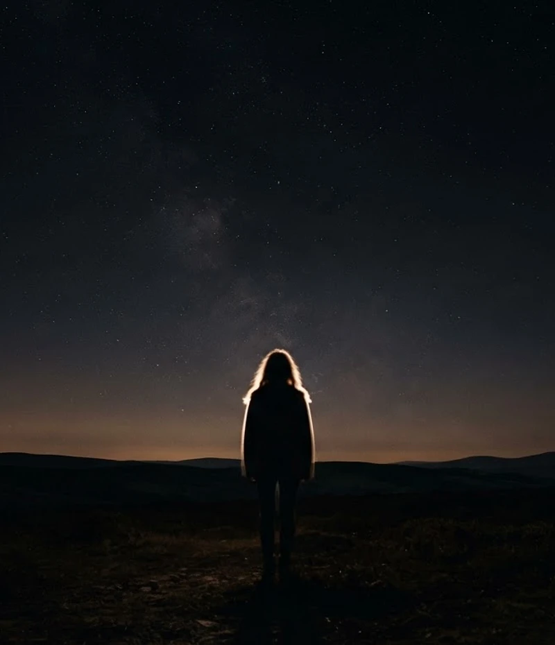 A human silhouette surrounded by subtle celestial light