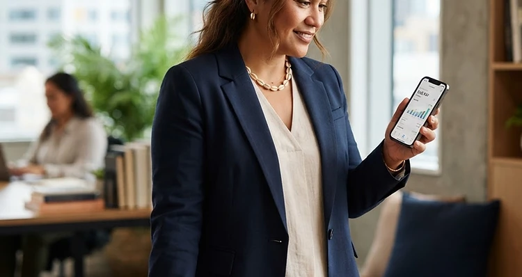 A business owner checking today's numbers on a phone