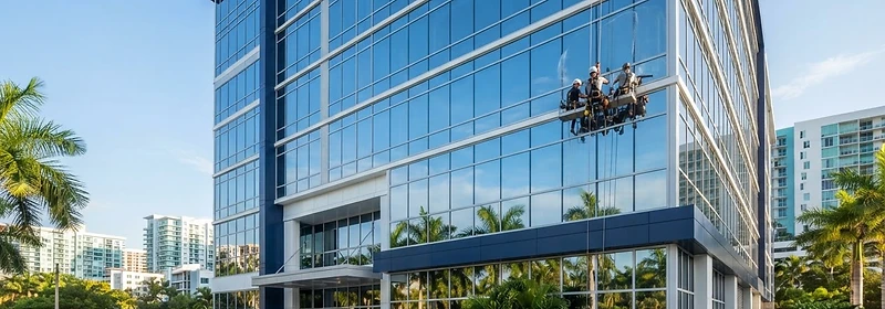 Modern South Florida commercial storefront with immaculate glass curtain wall