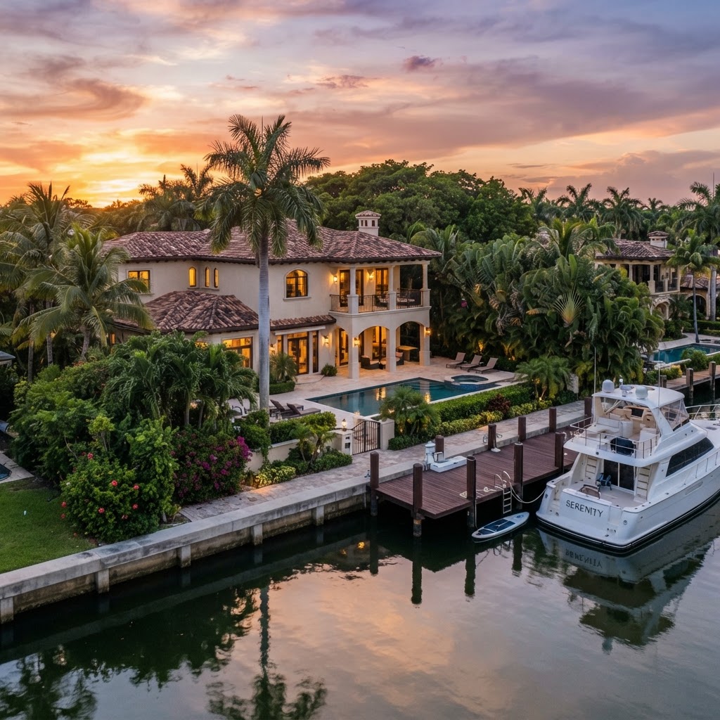 Casa de lujo con muelle privado en un canal navegable de Coral Gables, Florida