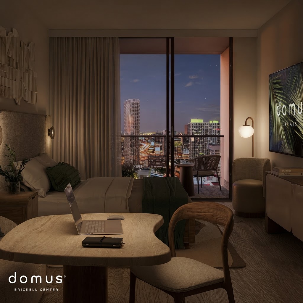 Recámara amueblada de un flat en Domus Brickell Center, Miami