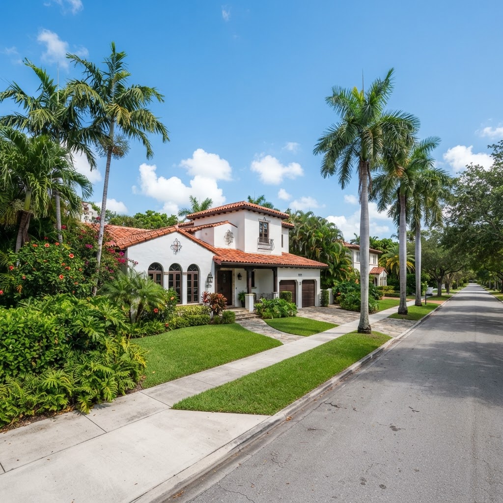 Casa unifamiliar moderna en un barrio residencial de Coral Gables, Miami