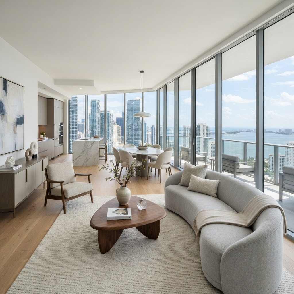 Interior contemporáneo de un departamento en Brickell