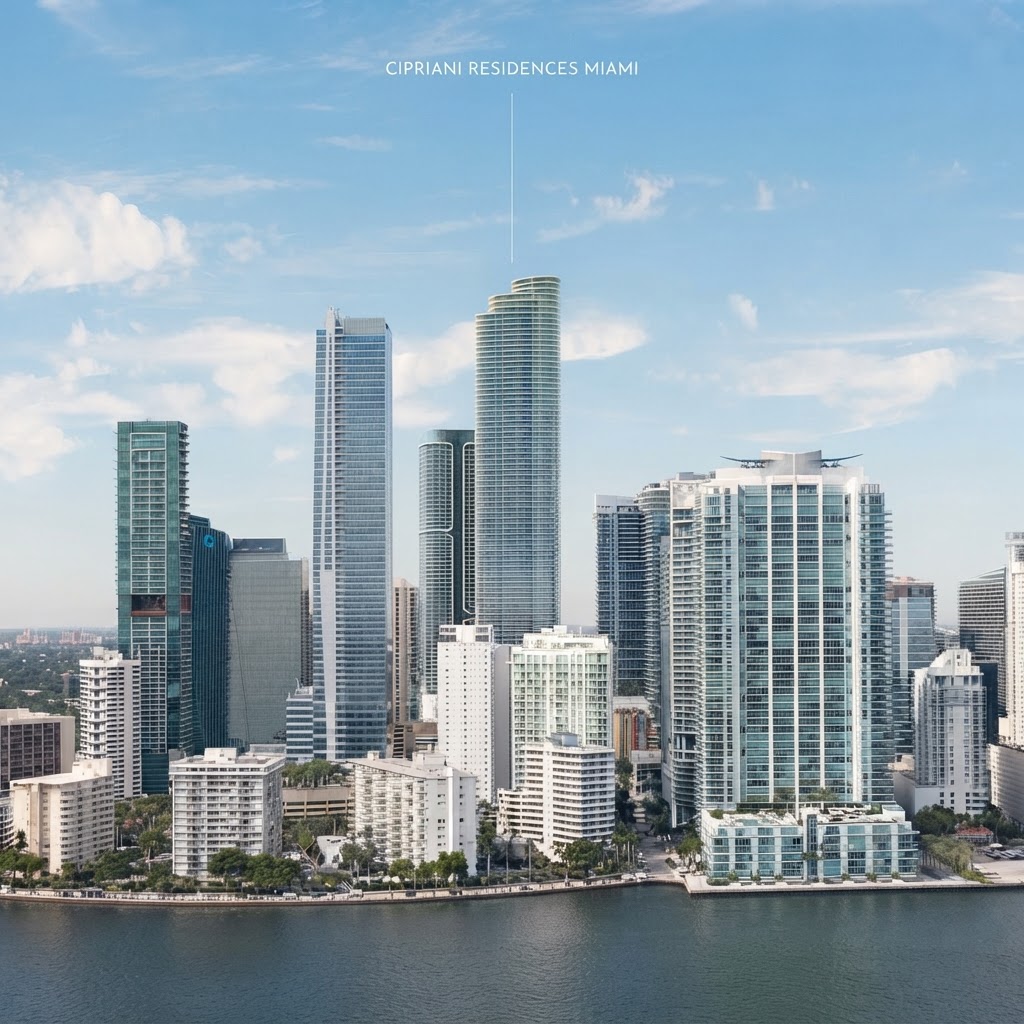 Vista de la torre de Cipriani Residences Miami en 1420 S Miami Avenue, Brickell