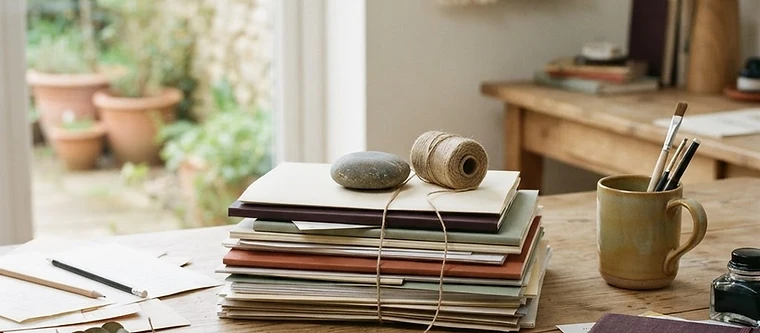 Loose papers gathered into an orderly stack