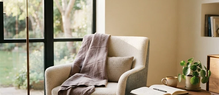 A quiet reading chair beside a sunlit window