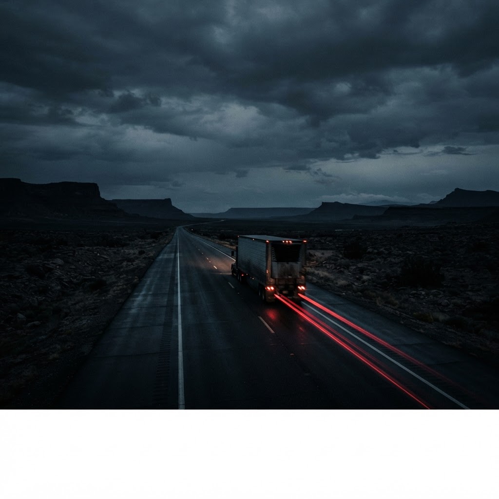 18-wheeler on a West Texas highway at dusk