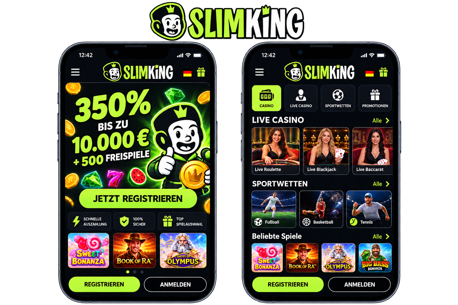SlimKing Casino – 350% Bonus bis zu 10.000€ + 500 Freispiele
