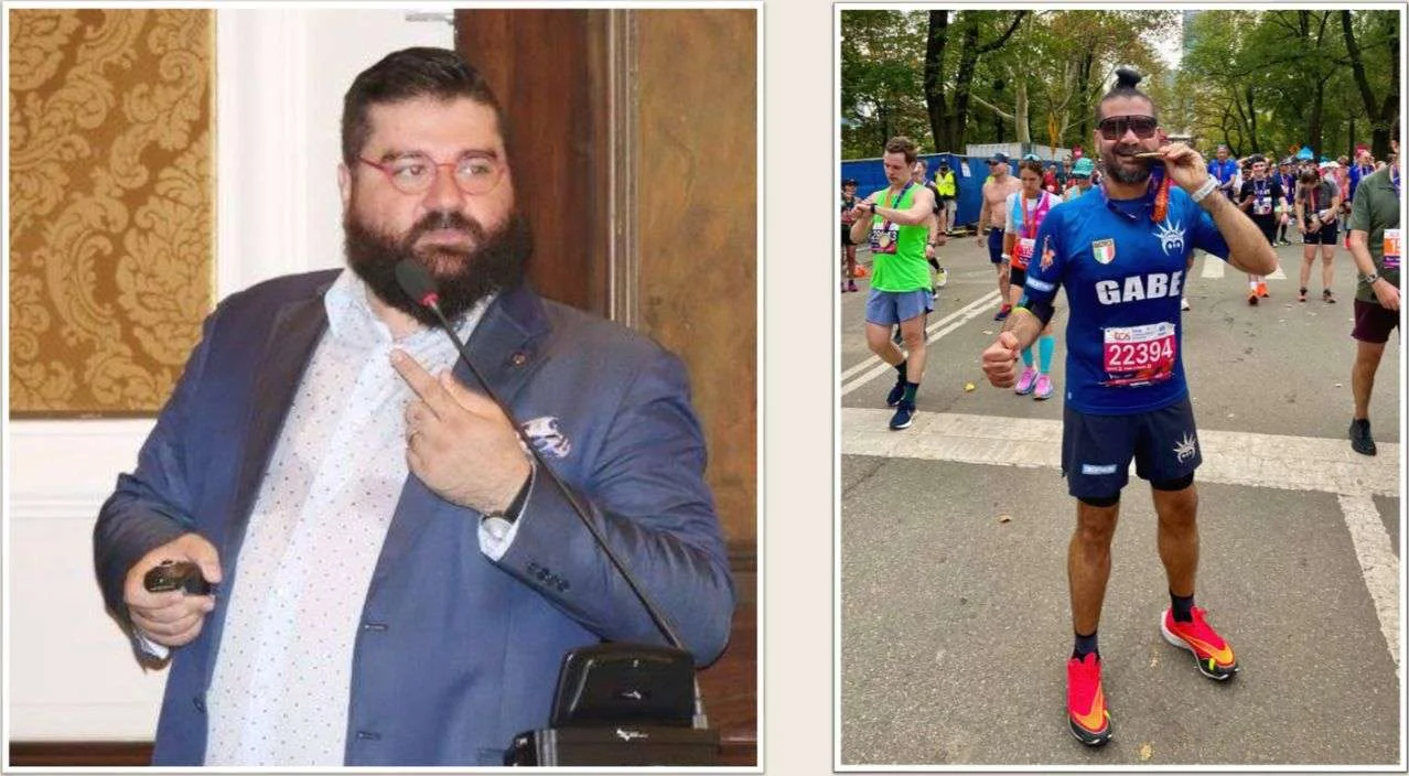 Il fondatore sul palco e al traguardo della Maratona di New York