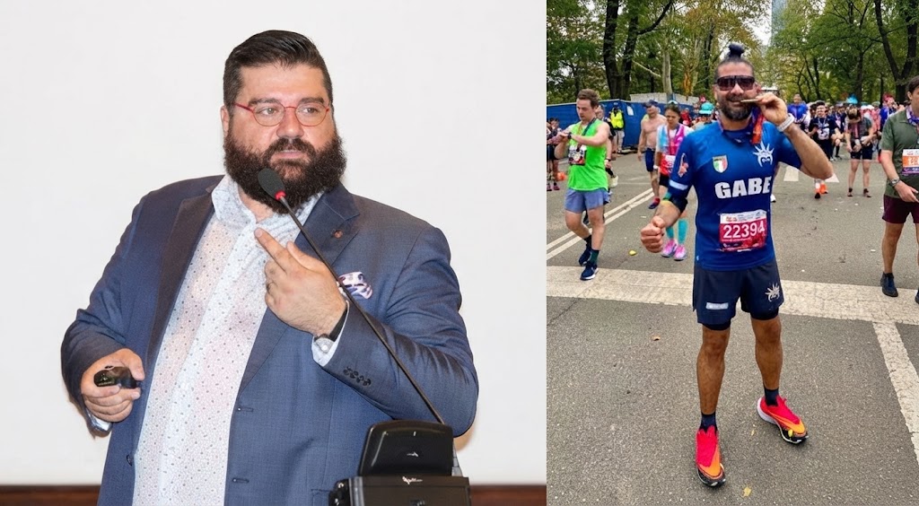 Il fondatore sul palco e al traguardo della Maratona di New York