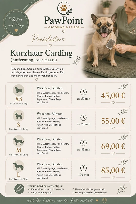 Preisliste Kurzhaar Carding – PawPoint Grooming & Pflege Kleinostheim