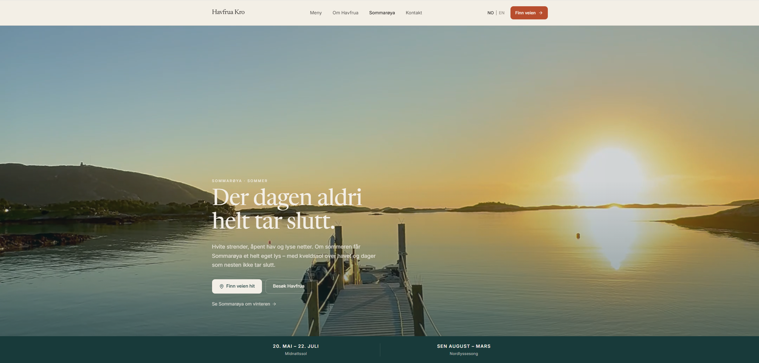 Havfrua Kro – sommerversjon av nettsiden.