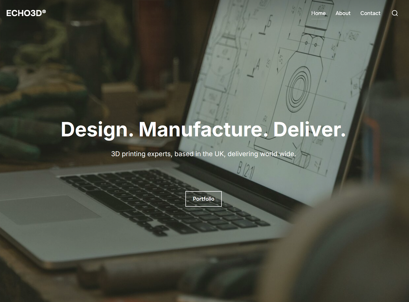 ECHO3D homepage showing design, manufacture and delivery services