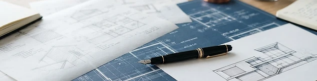 Architectural blueprints and design sketches