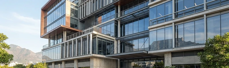 Modern South African architectural facade in natural morning light