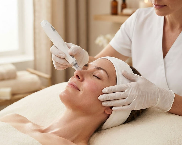 Editorial illustration of a microneedling treatment