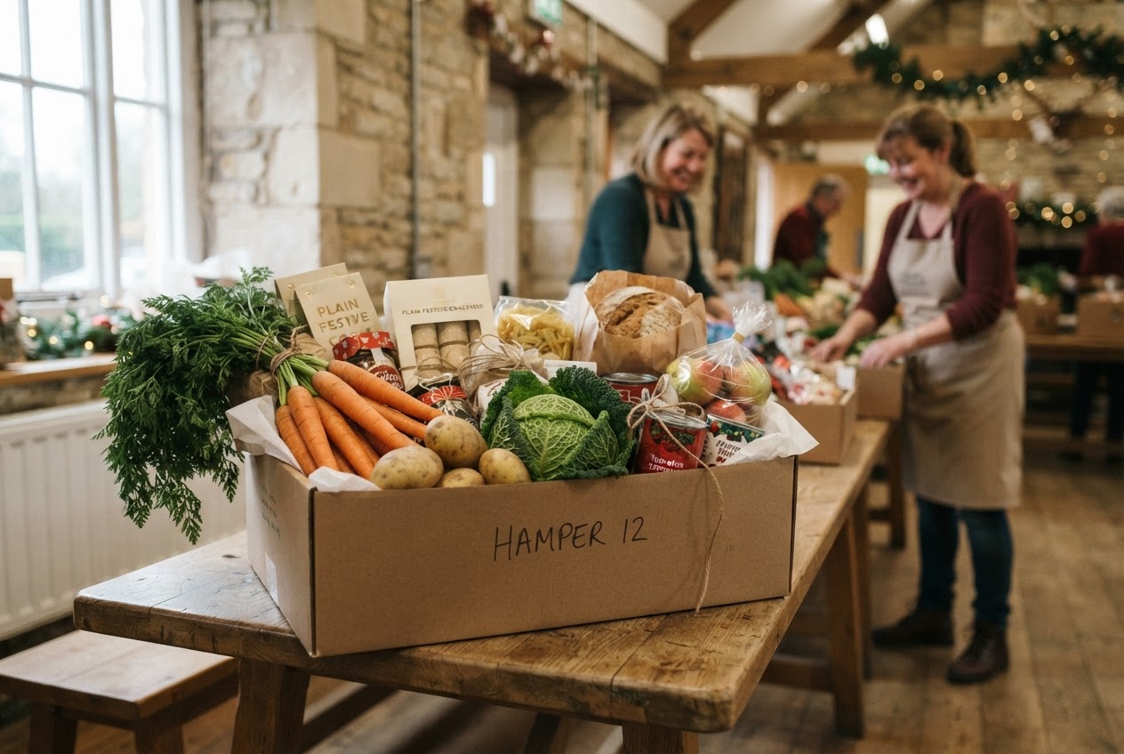 A generous hamper of fresh food, bringing warmth and dignity to a family Christmas.