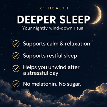 Deeper Sleep nightly wind-down benefits on a moonlit starry background.