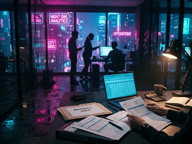 Payroll and team management with neon lighting