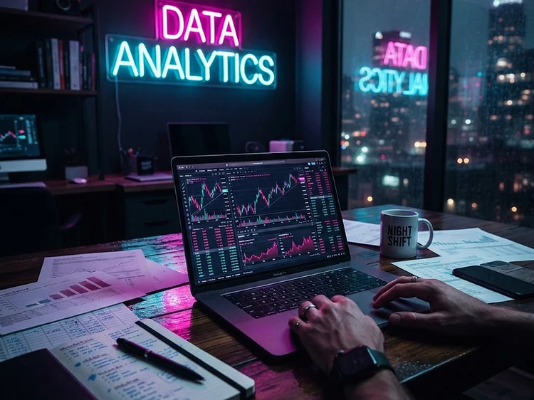Tax strategy planning with neon-lit workspace