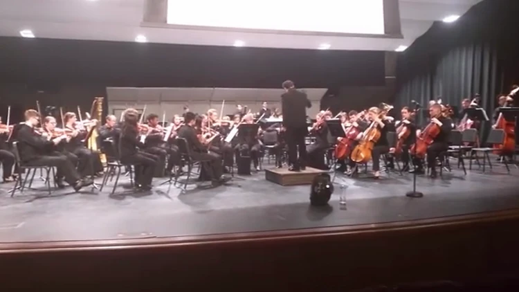 Live orchestra rehearsing music from the Lew Wallace score