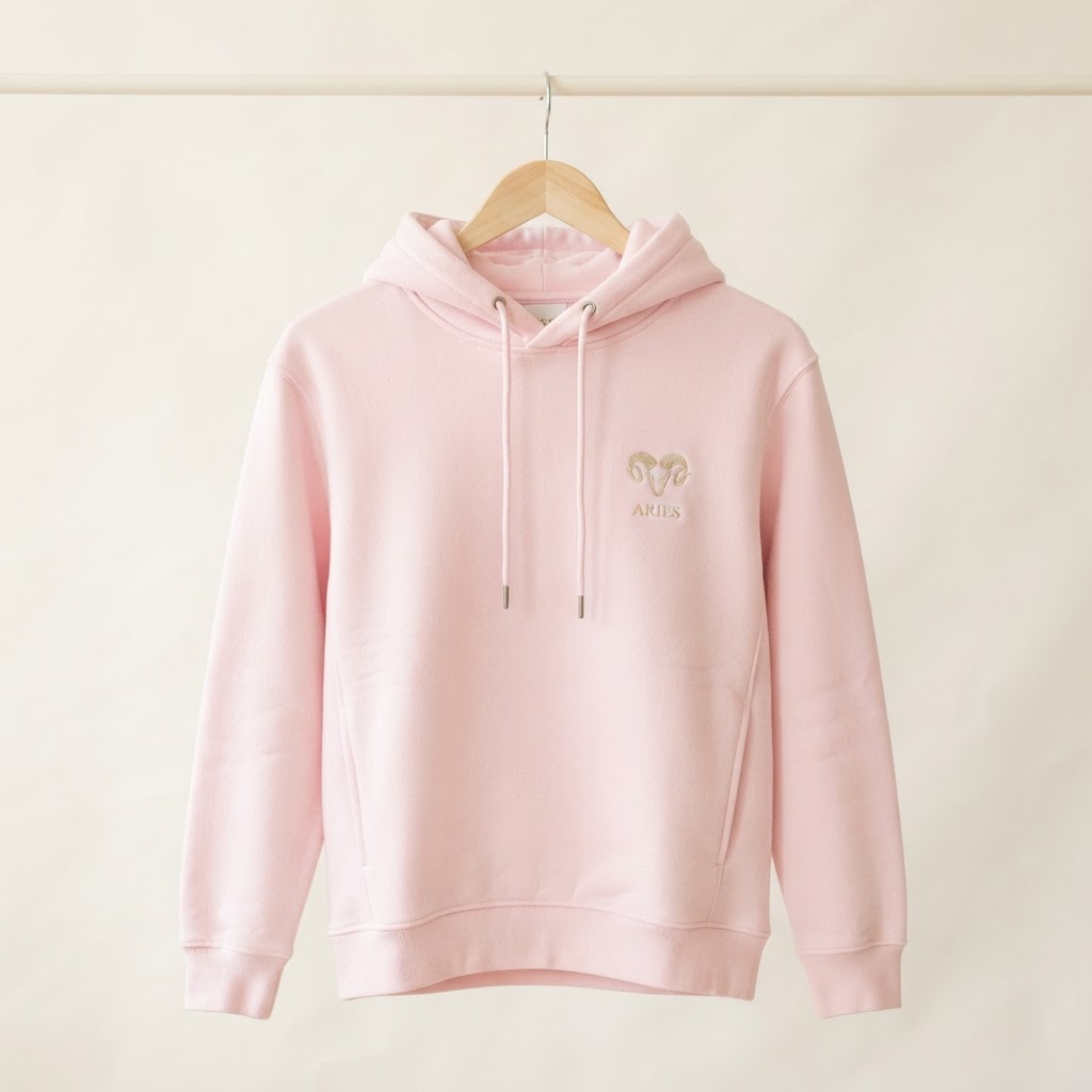 Aries Humble Beginnings pastel pink heavyweight hoodie with gold ram embroidery