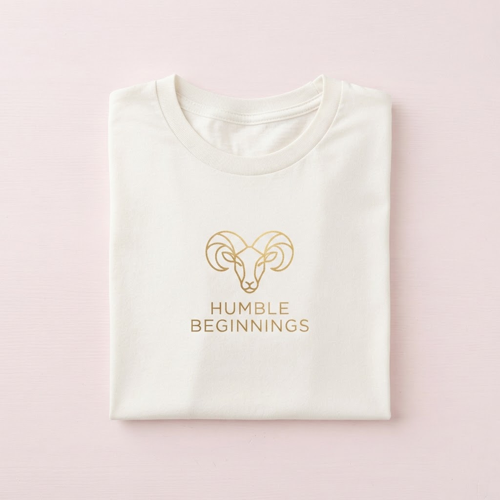 Soft ivory t-shirt with gold ram graphic print